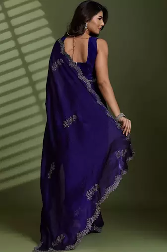 Purple floral beads and stones tissue designer saree