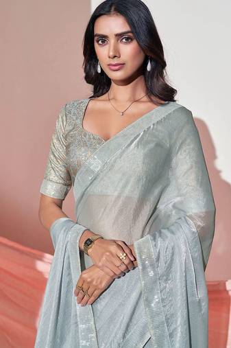 Grey gorgeous shimmer look saree with blouse piece