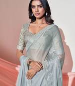 Grey gorgeous shimmer look saree with blouse piece