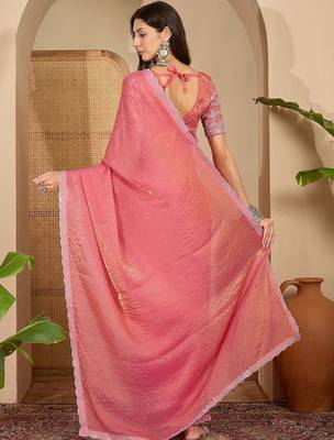 Pink embellished embroidered satin saree 4