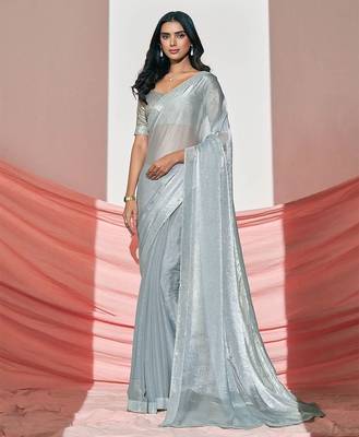 Grey gorgeous shimmer look saree with blouse piece 2