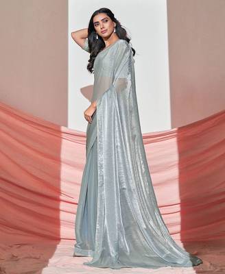 Grey gorgeous shimmer look saree with blouse piece 3