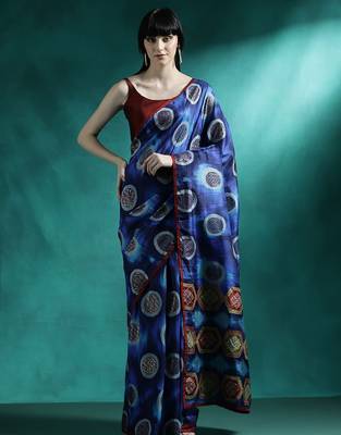 Blue printed saree with blouse piece 1