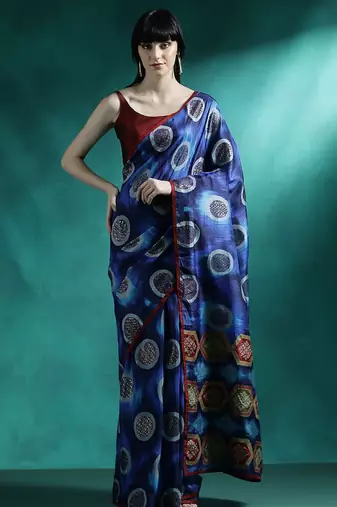 Blue printed saree with blouse piece