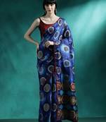 Blue printed saree with blouse piece