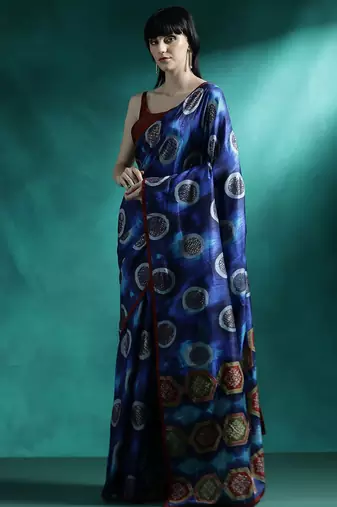 Blue printed saree with blouse piece