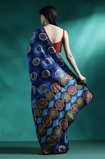 Blue printed saree with blouse piece