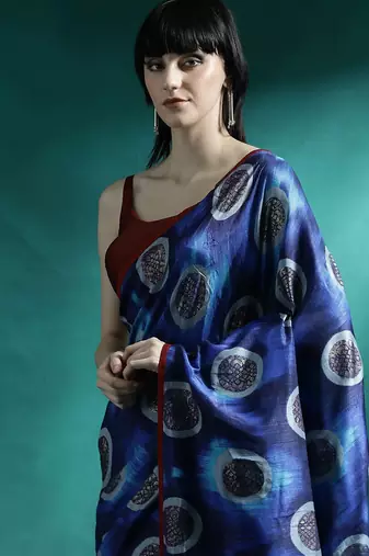 Blue printed saree with blouse piece