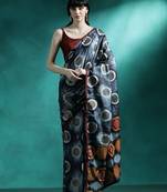 Black geometric printed saree with blouse piece