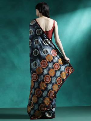 Black geometric printed saree with blouse piece 3