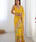 Yellow ethnic embellished saree with matching blouse