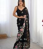 Black sequin embellished saree with matching blouse