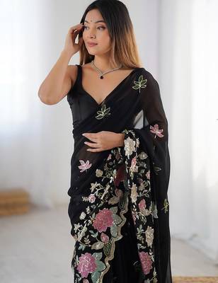 Black sequin embellished saree with matching blouse 2