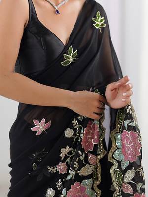 Black sequin embellished saree with matching blouse 5