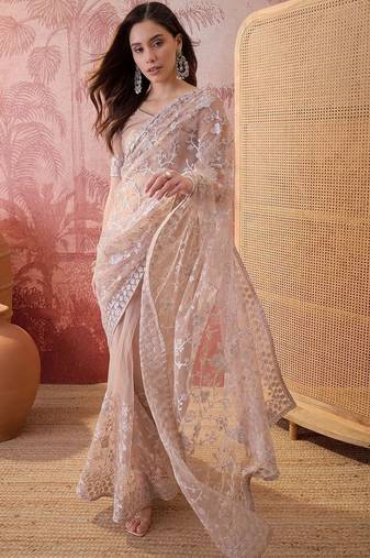 Beige embroidered  sarees