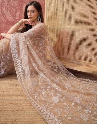 Beige embroidered  sarees 2