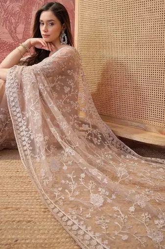Beige embroidered  sarees