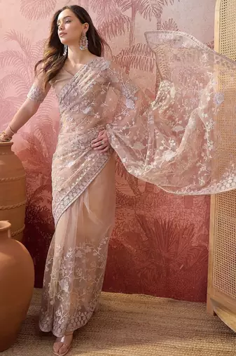 Beige embroidered  sarees