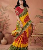 Red bandhani printed embroidered  gota lace sarees with unstitched blouse piece