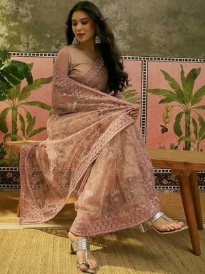 Pink embroidered  sarees 1
