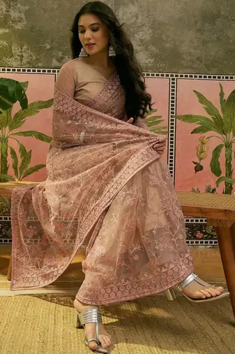 Pink embroidered  sarees