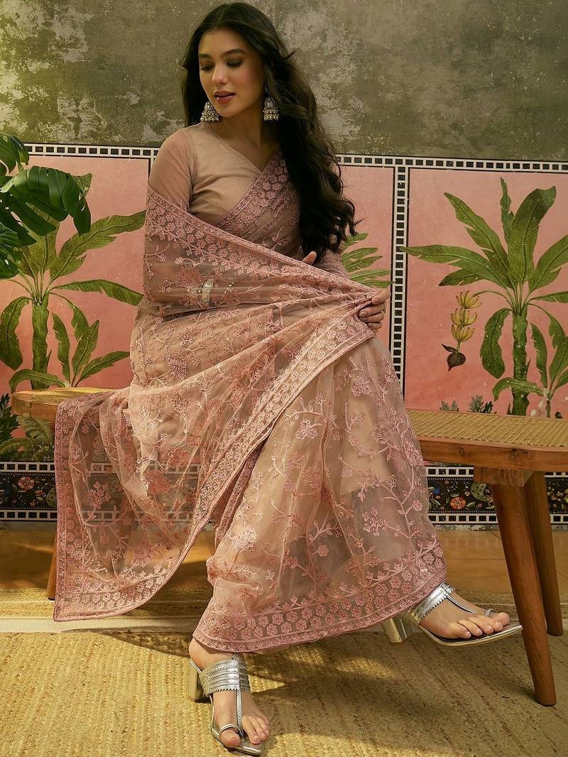 Pink embroidered  sarees
