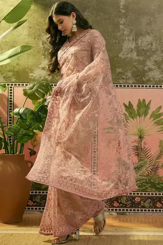 Pink embroidered  sarees