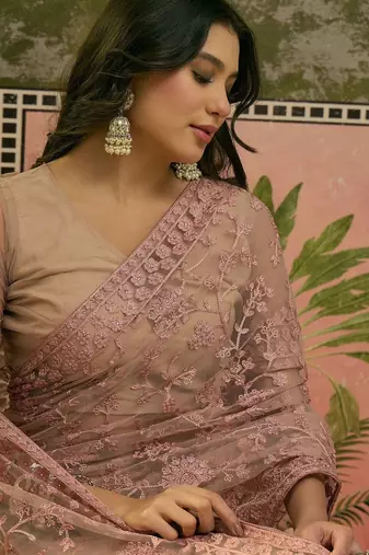 Pink embroidered  sarees