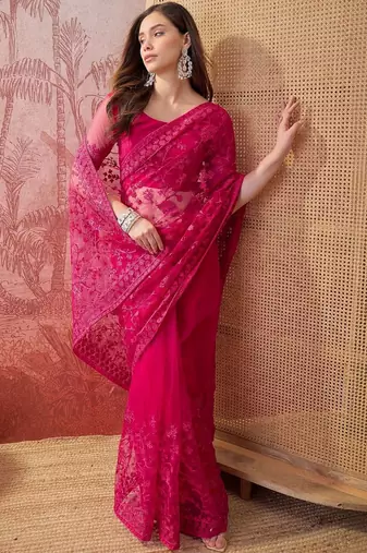 Pink embroidered  sarees