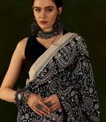 Black dabu printed saree with blouse