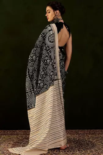 Black dabu printed saree with blouse
