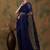 Navy blue navy blue floral embroidered net saree