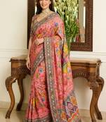 Pink floral embroidered  chiffon heavy work saree