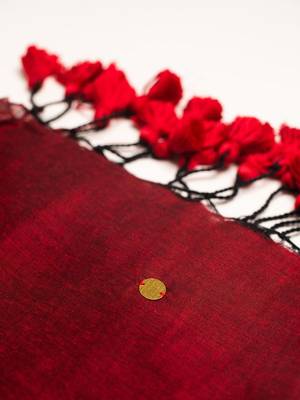 Brown handloom khadi cotton traditional mirror work thread tassels sarees 4