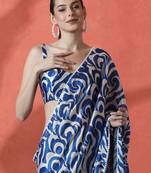 Beige satin digital printed ready to wear saree