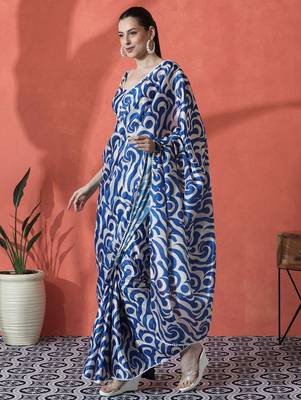 Beige satin digital printed ready to wear saree 2