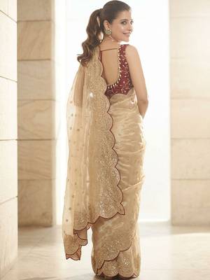 Cream embellished sequinned tissue heavy work saree 2