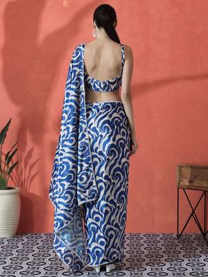 Beige satin digital printed ready to wear saree 3