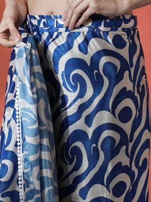 Beige satin digital printed ready to wear saree 5