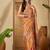 Orange floral printed  linen sarees with blouse piece