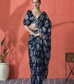 Blue ready to wear satin floral digital printed saree