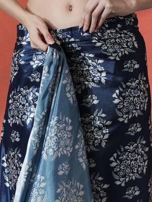 Blue ready to wear satin floral digital printed saree 5