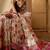 Beige floral printed  linen saree with tassels & unstithced blouse piece
