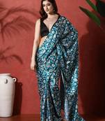 Blue ready to wear satin floral digital printed saree