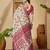Beige floral printed  linen saree with tassels & unstithced blouse piece