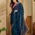 Teal floral embroidered sarees with unstitched blouse piece