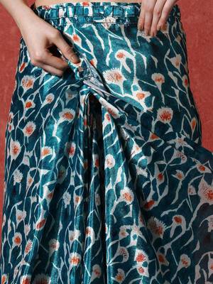 Blue ready to wear satin floral digital printed saree 5