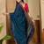 Teal floral embroidered sarees with unstitched blouse piece