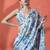 Blue ready to wear satin floral digital printed saree