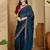 Teal floral embroidered sarees with unstitched blouse piece